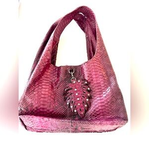 RARE Vintage GaBaG.Co STUNNING Raspberry Snakeskin Large Shoulder Bag—EUC!
